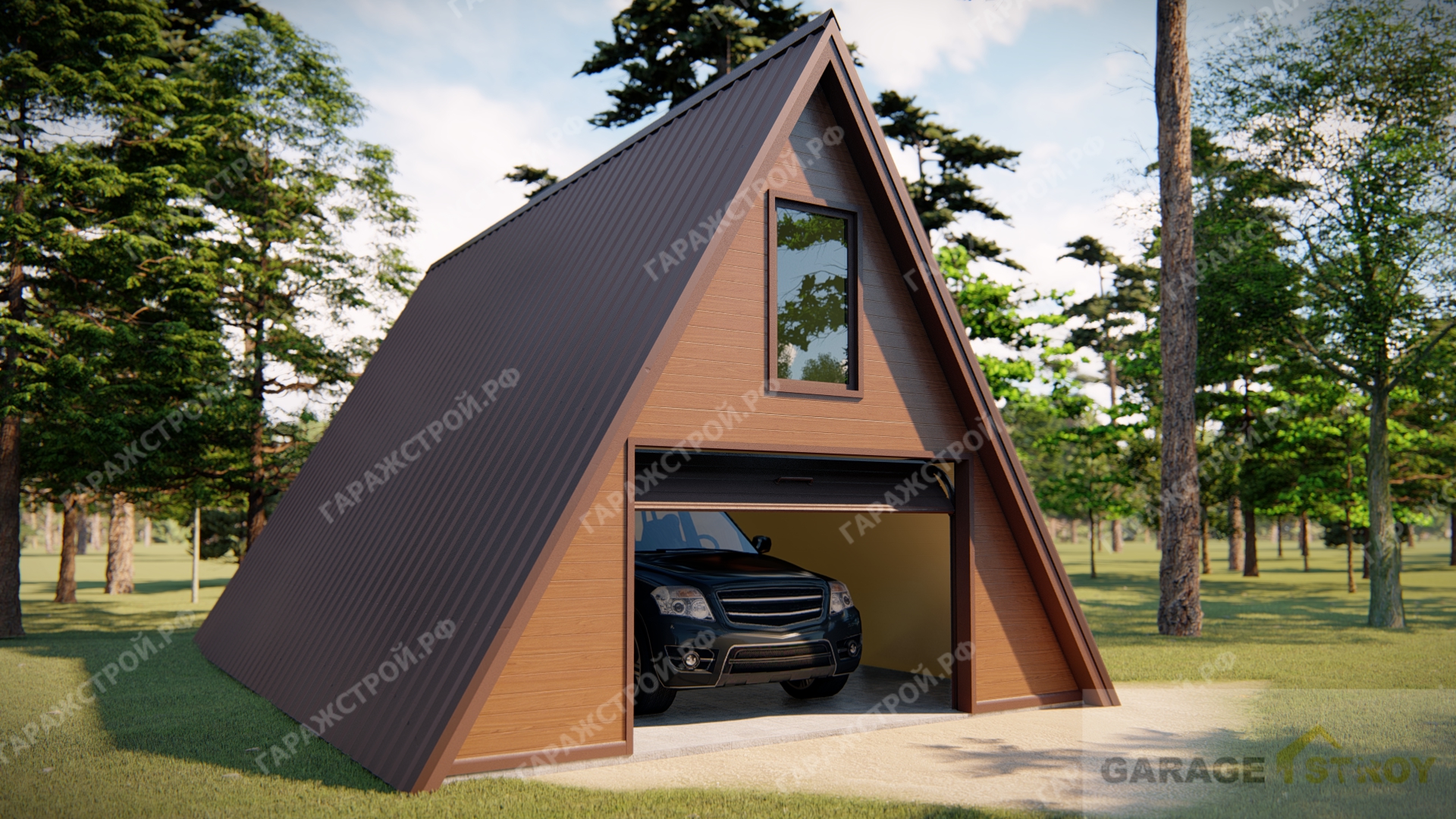 Гараж в стиле A-frame из сэндвич-панелей 9*6м - Заказать треугольный гараж  из сэндвич-панелей - ГаражСтрой.РФ